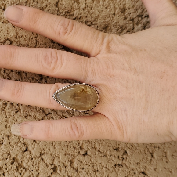 New Golden Rutile 925 Silver Ring. - Picture 15 of 15